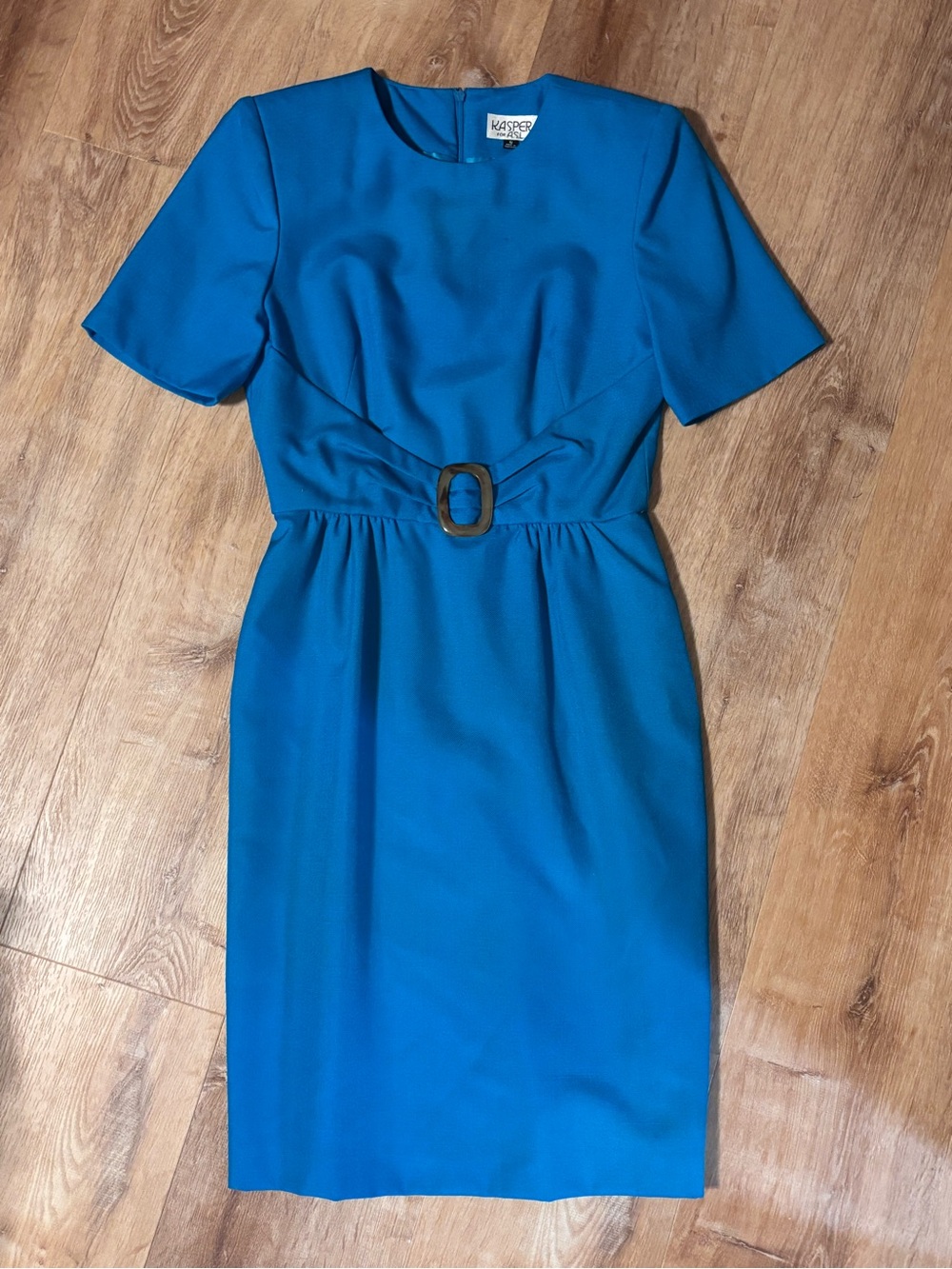 Vintage Kasper for A.S.L. Cobalt blue belted sheath dress size 8 - Picture 5 of 15